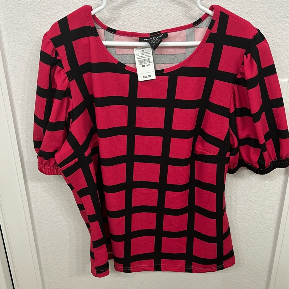 Dressy Ashley Stewart Pink top with black stripes 18/20